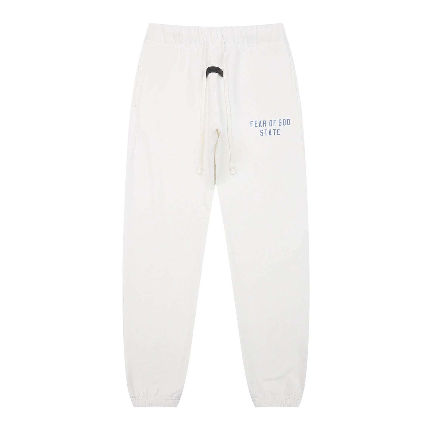 Back view of Essentials cloud dance cozy fleece tracksuit set by Fear Of God