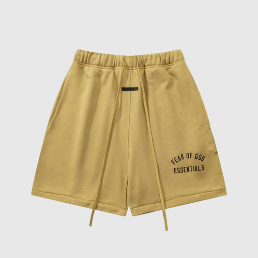 Essentials Garden Yellow fleece shorts front view – Fear of God
