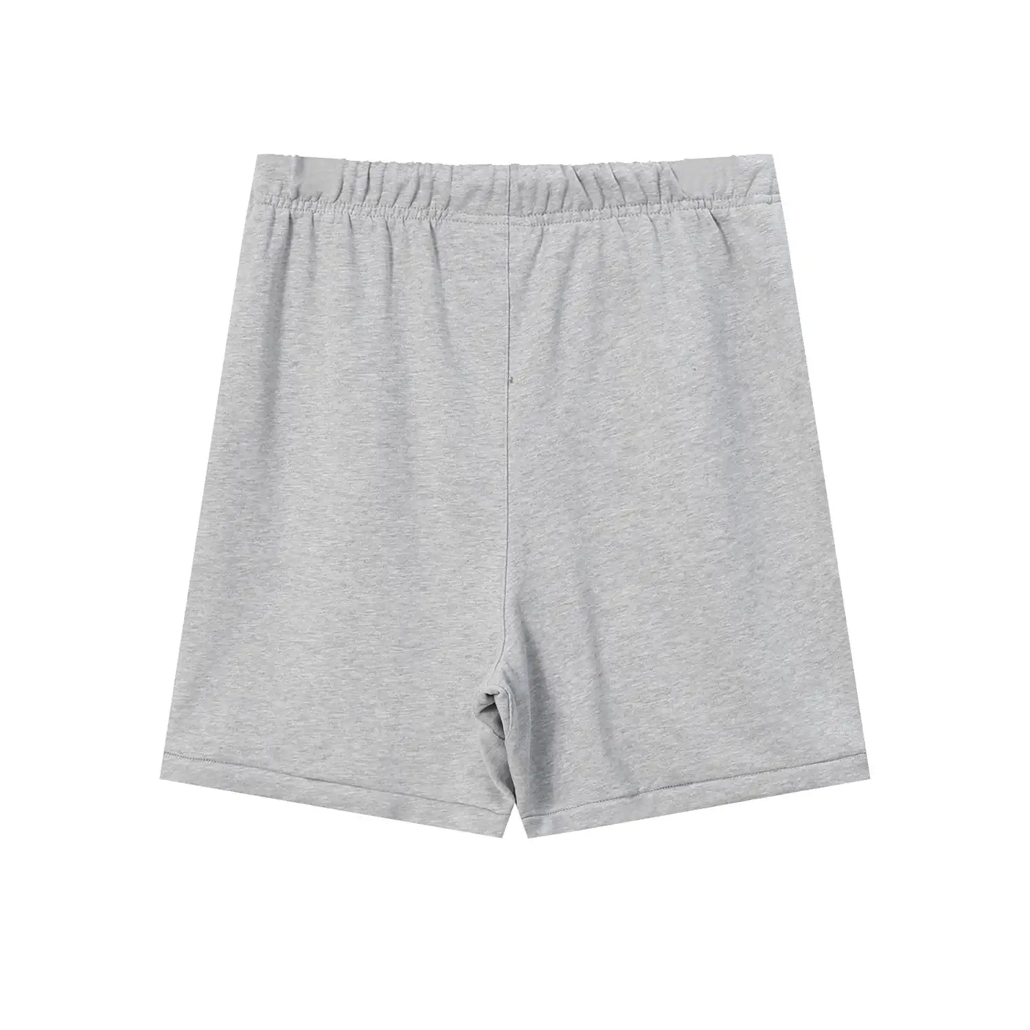 Fear of God Essentials dark heather oatmeal fleece shorts with tonal branding and streetwear fit