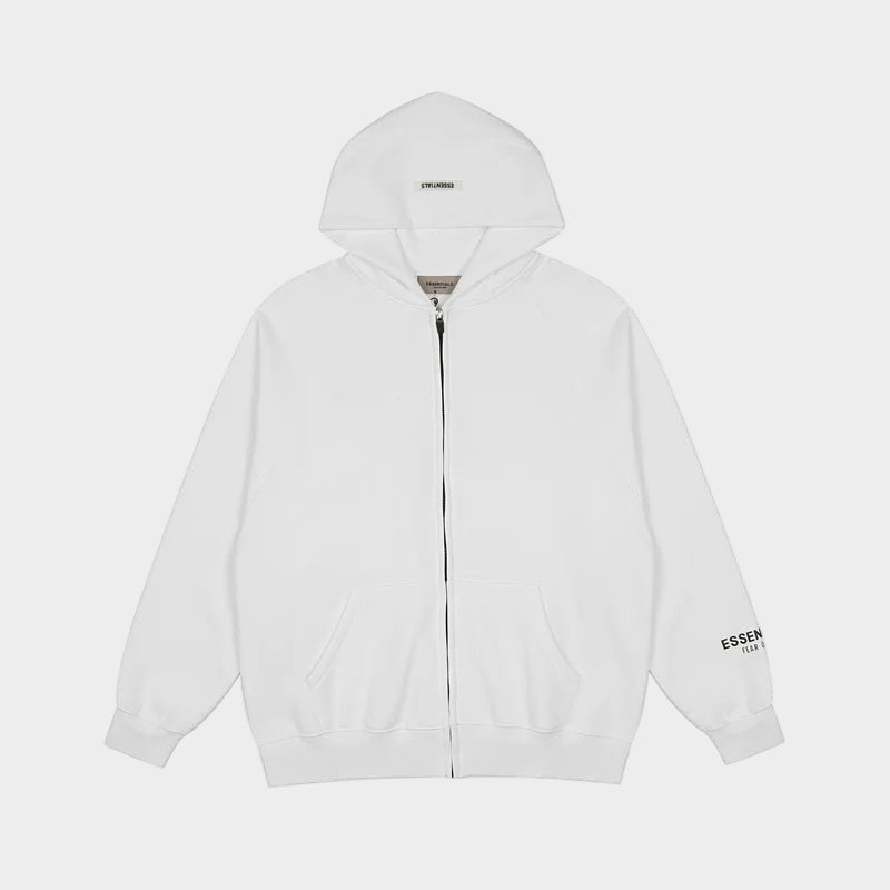 ESSENTIALS Clothing White Zip Fleece Hoodie