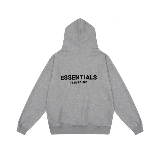 essentials dark heather oatmeal hoodie soft fleece pullover