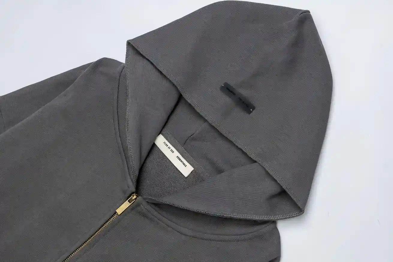 Fear of God Essentials Gray Zip-Up Hoodie | Clean Grey Full Zip Essentials Hoodie