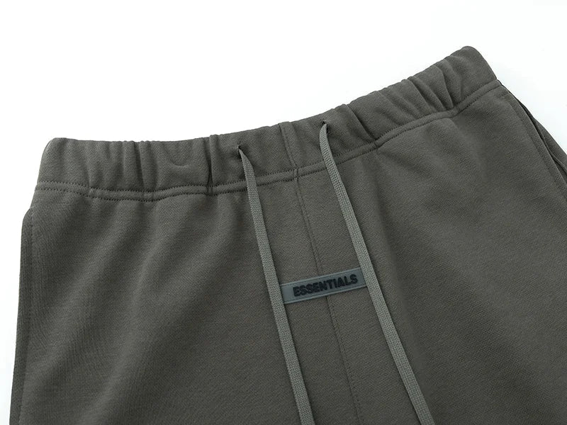 Fear of God Essentials heather grey fleece shorts with tonal branding and long drawstrings