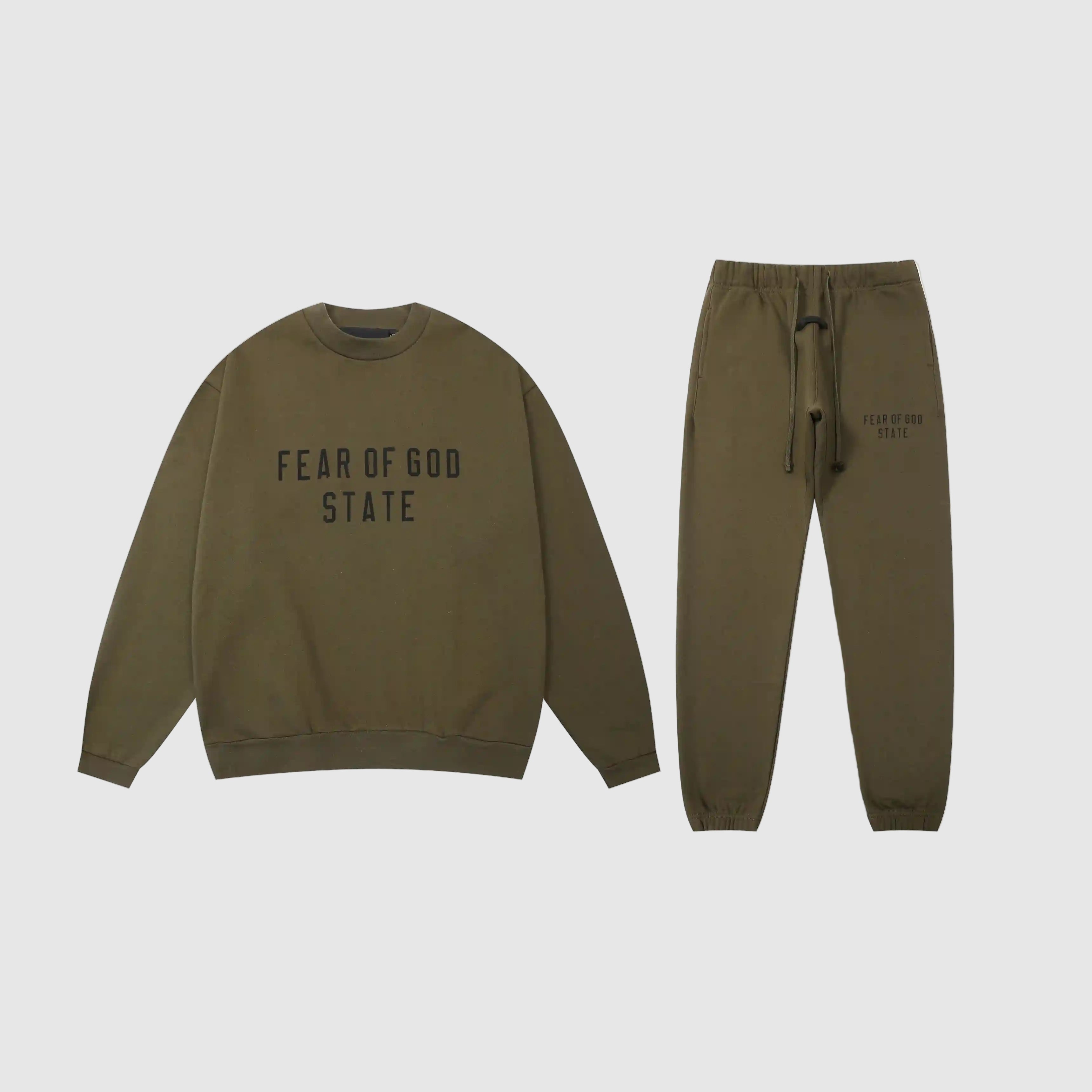 Essentials-Olive-green-woodland-fear-of-god-sweatshirt-and-jogger-pants-jumper-set
