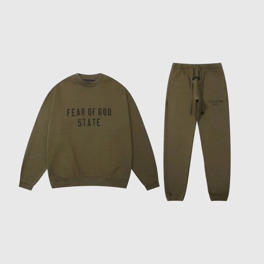 Essentials Woodland Hoodie Set front view – Fear of God matching set