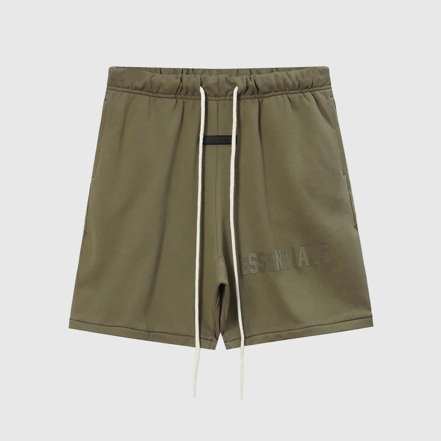 Essentials Sandrift fleece shorts front view – Fear of God