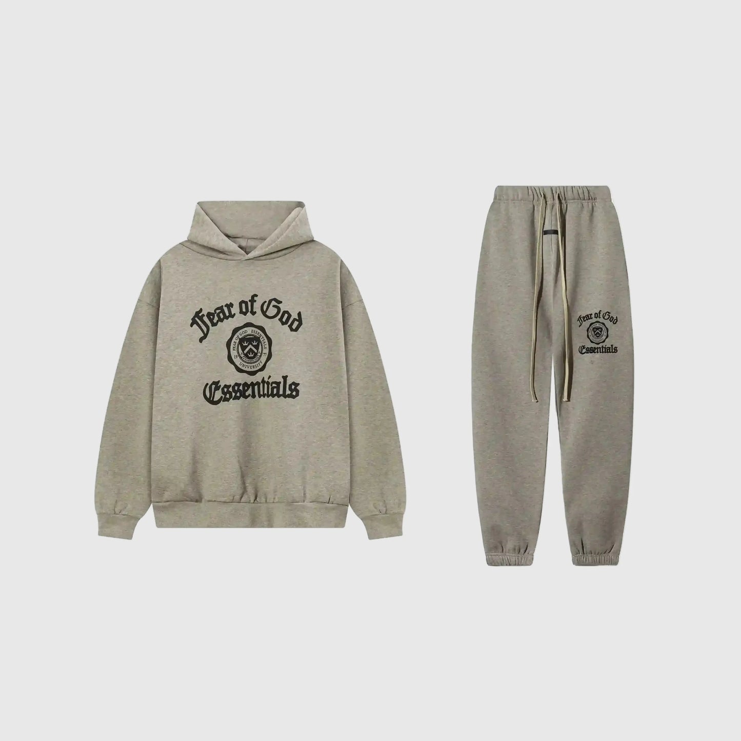 Essentials Heathered Grey Hoodie Set front view – Fear of God matching set