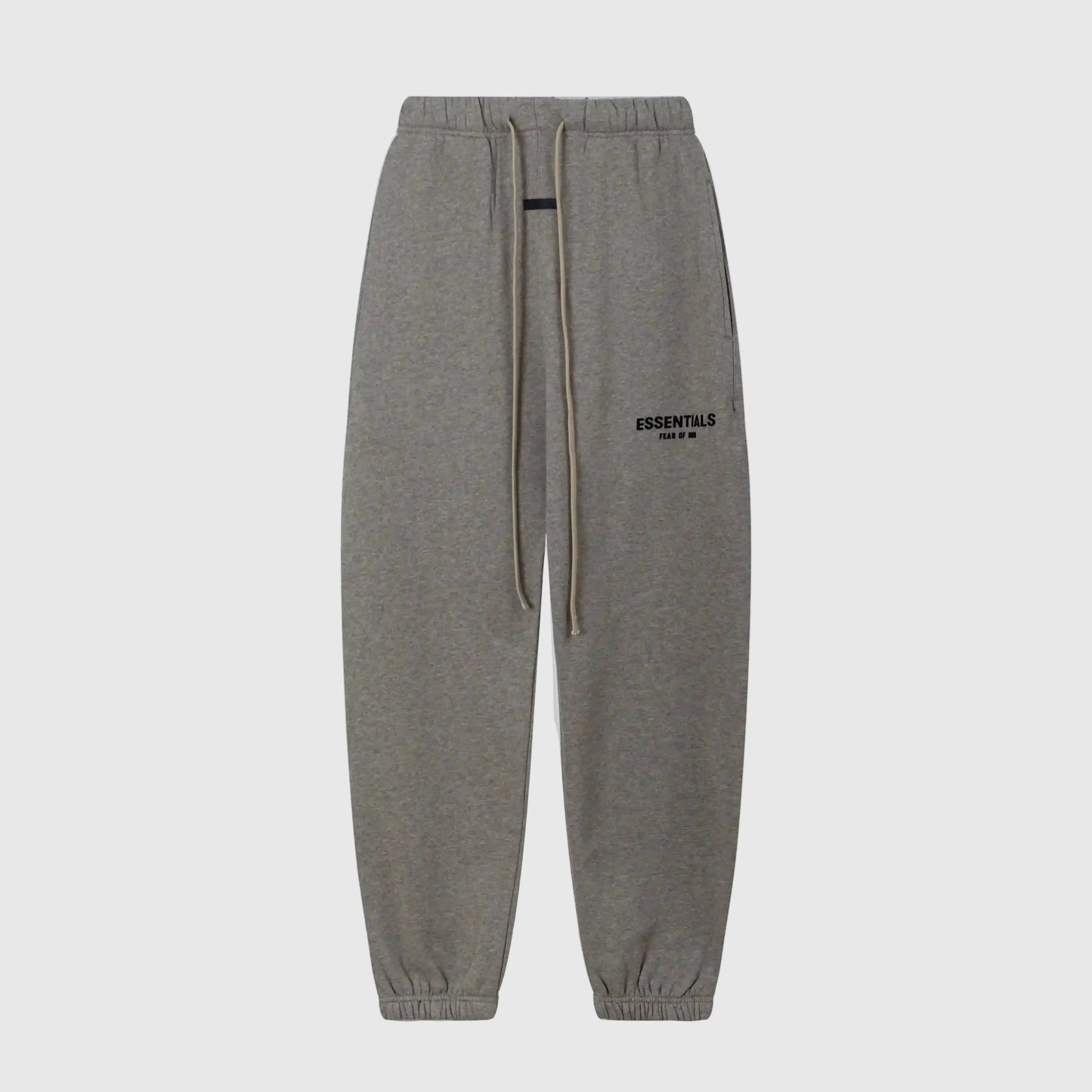 Essentials dark heather oatmeal relaxed street sweatpants by Fear of God front view