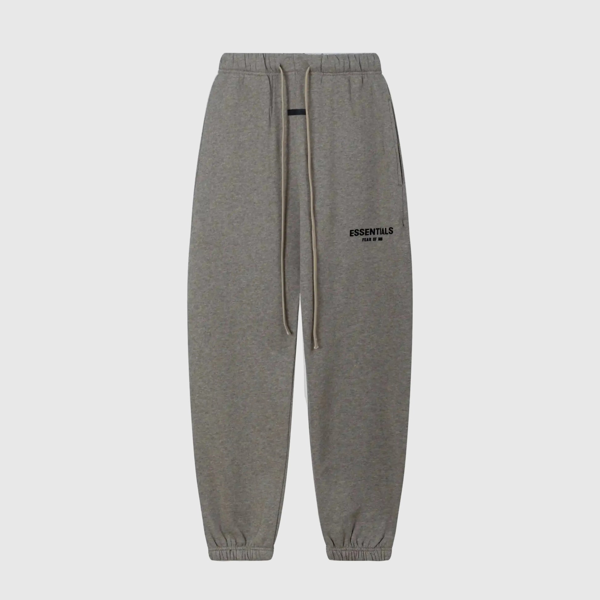 Essentials dark heather oatmeal relaxed street sweatpants by Fear of God front view
