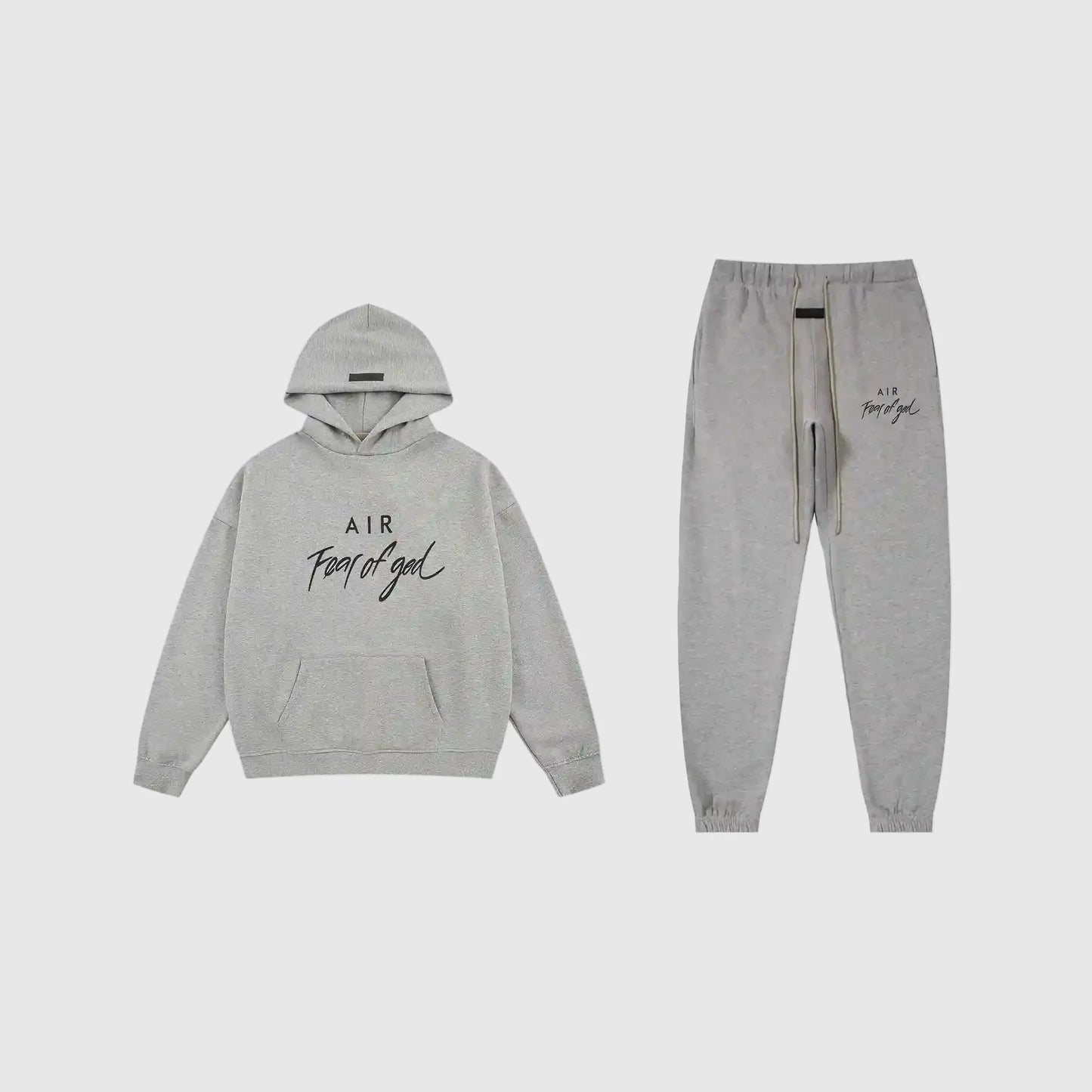 Essentials Dark Heather Oatmeal Hoodie Set front view – Fear of God matching set