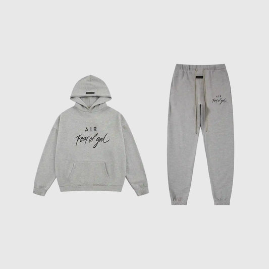 Essentials Dark Heather Oatmeal Hoodie Set front view – Fear of God matching set