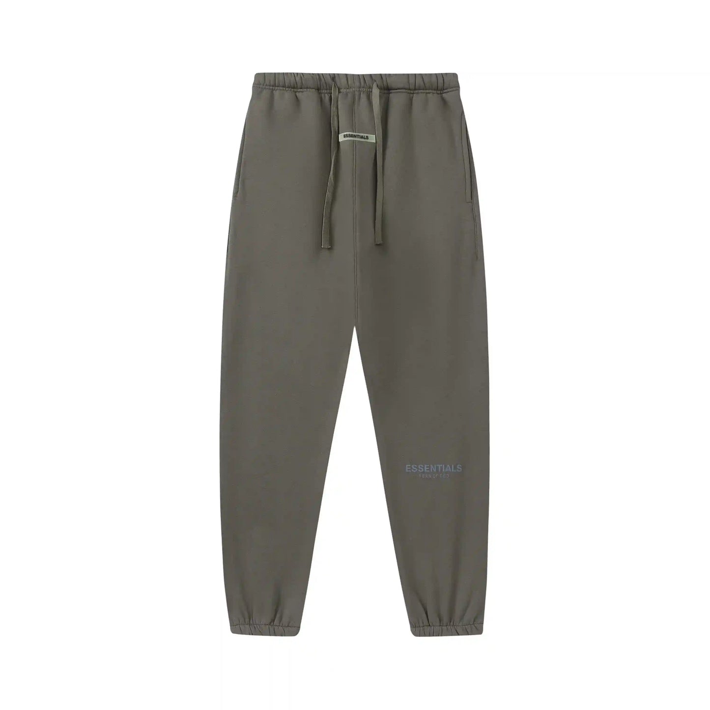 Back view of Essentials grey relaxed fleece tracksuit set by Fear Of God