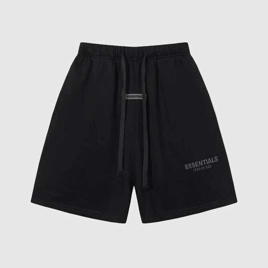side view of Essentials dark chestnut sweat shorts by Fear of God