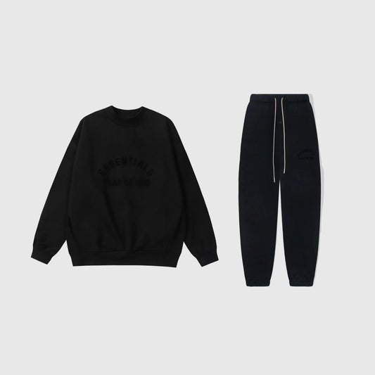 essentials black tracksuit by fear of god relaxed fit streetwear set