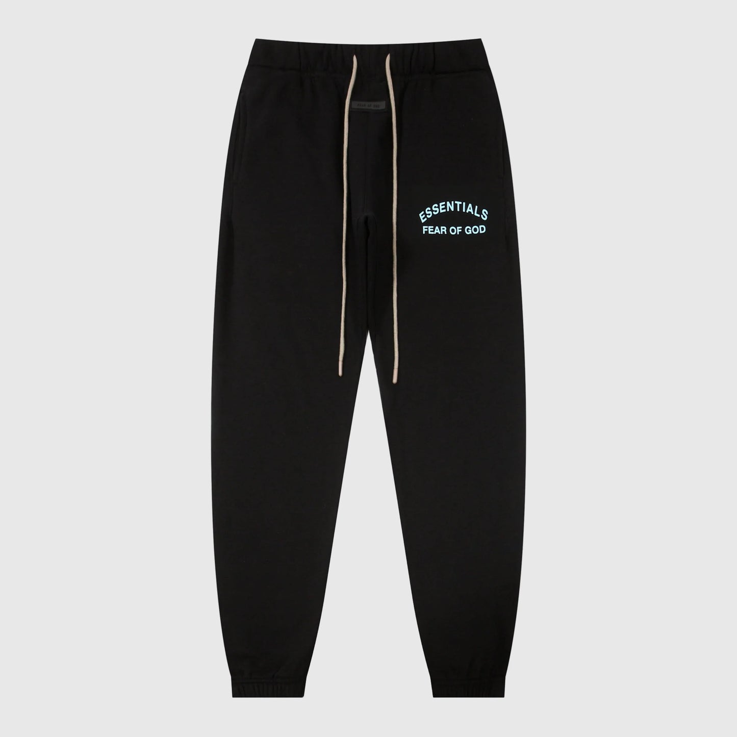 Essentials black core elevated fleece sweatpants by Fear of God front view