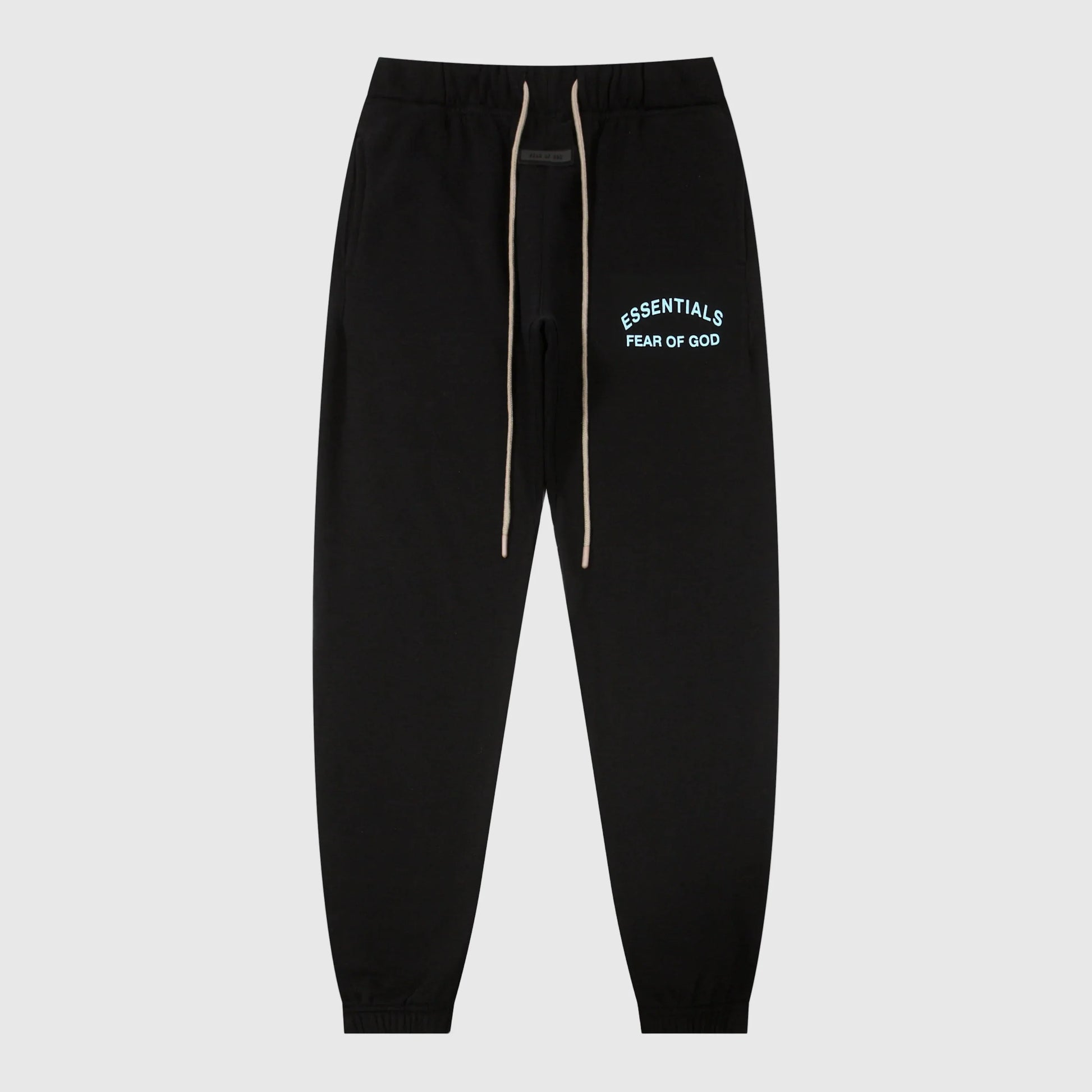 Essentials black core elevated fleece sweatpants by Fear of God front view