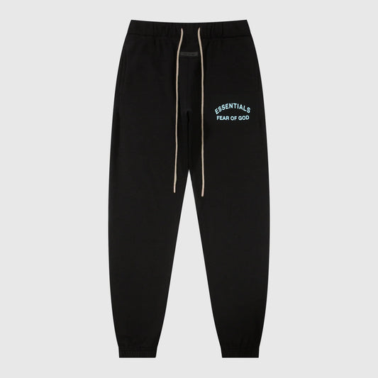 Essentials black core elevated fleece sweatpants by Fear of God front view