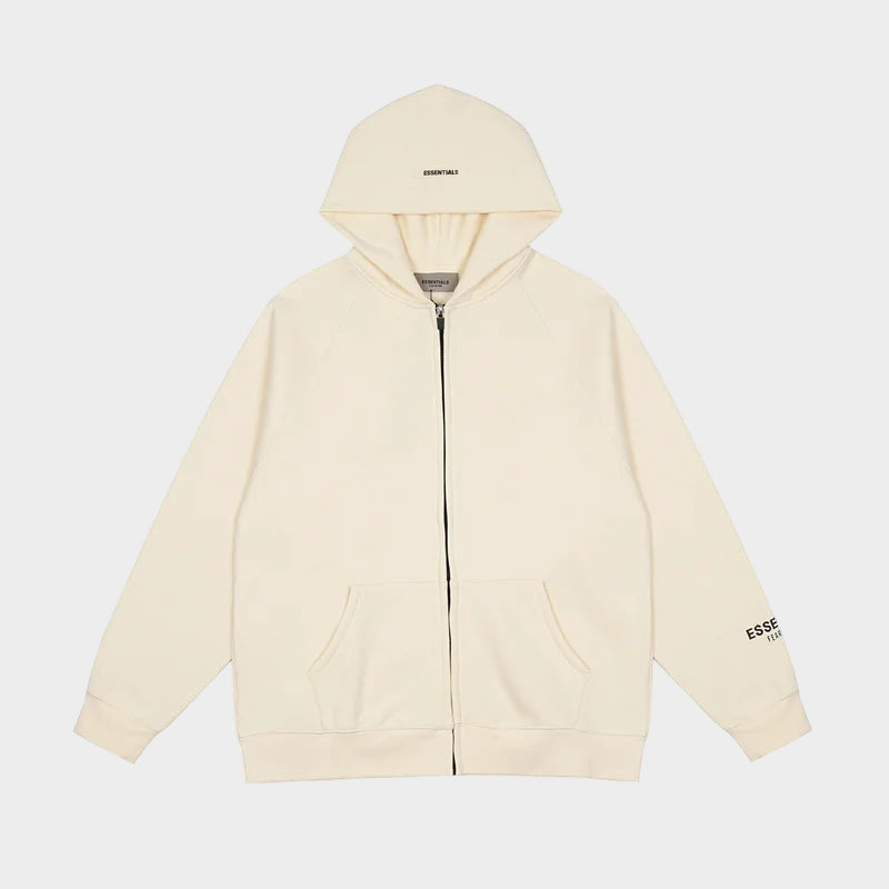 ESSENTIALS Clothing Light Cream Zip Fleece Hoodie