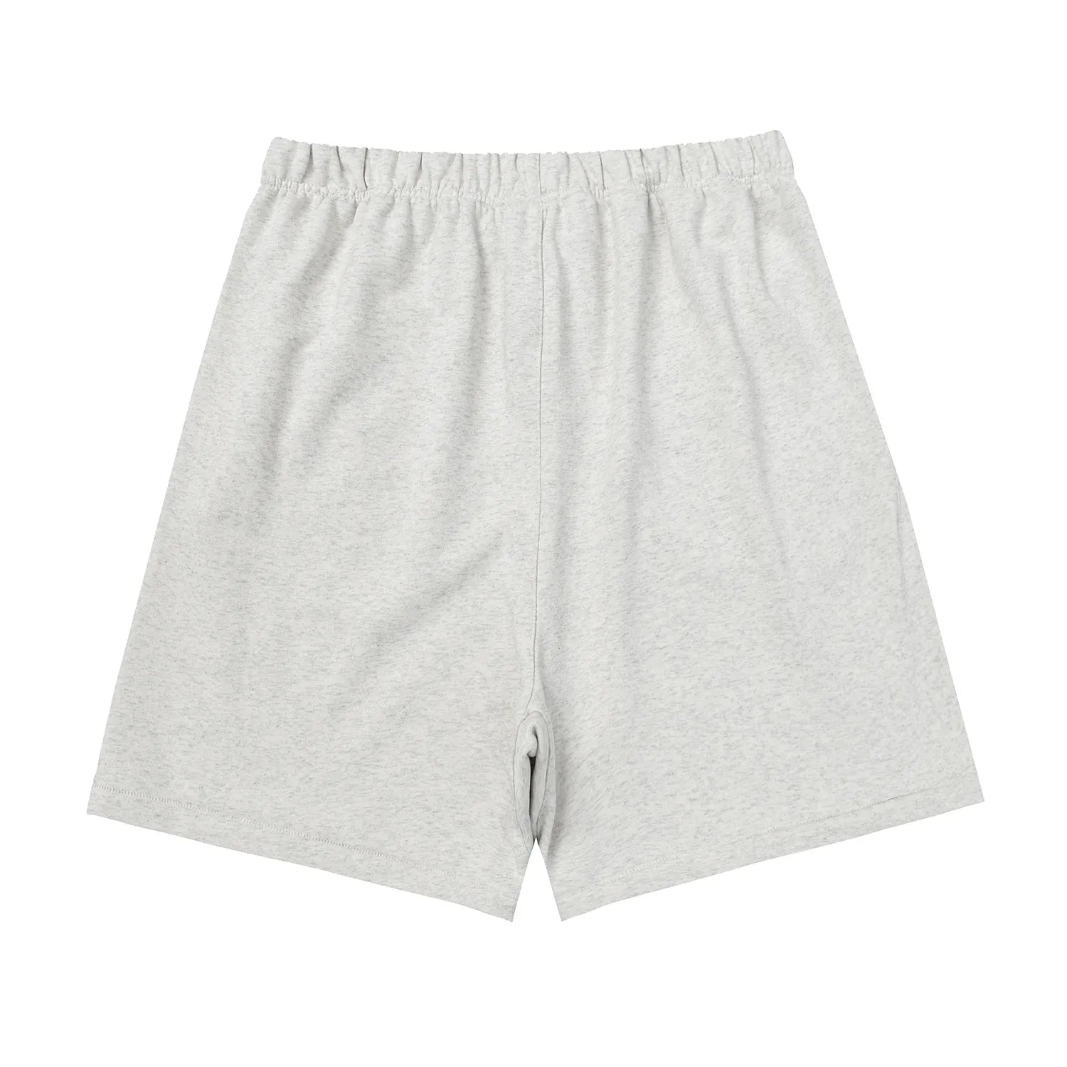 Fear of God Essentials light heather oatmeal fleece shorts with tonal branding and relaxed silhouette