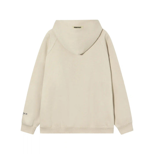 Essentials light cream hoodie back view relaxed fit heavyweight core fleece