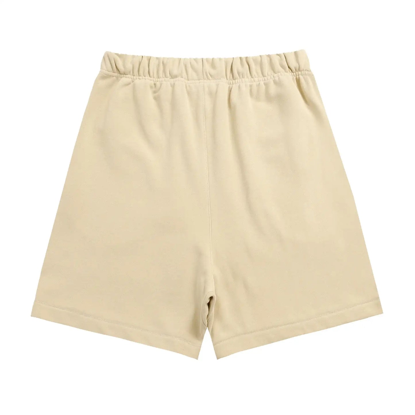 Fear of God Essentials Calm Shell Shorts in beige fleece with drawstring waistband