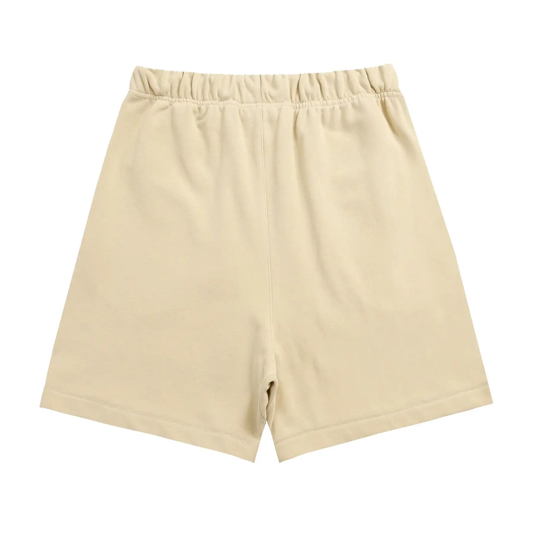 Fear of God Essentials Calm Shell Shorts in beige fleece with drawstring waistband