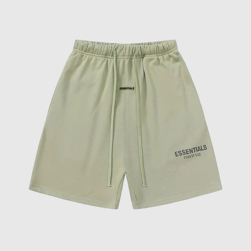 Fear of God Essentials Pavlova fleece shorts in beige with tonal logo and drawstrings