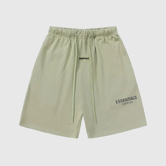 Fear of God Essentials Pavlova fleece shorts in beige with tonal logo and drawstrings