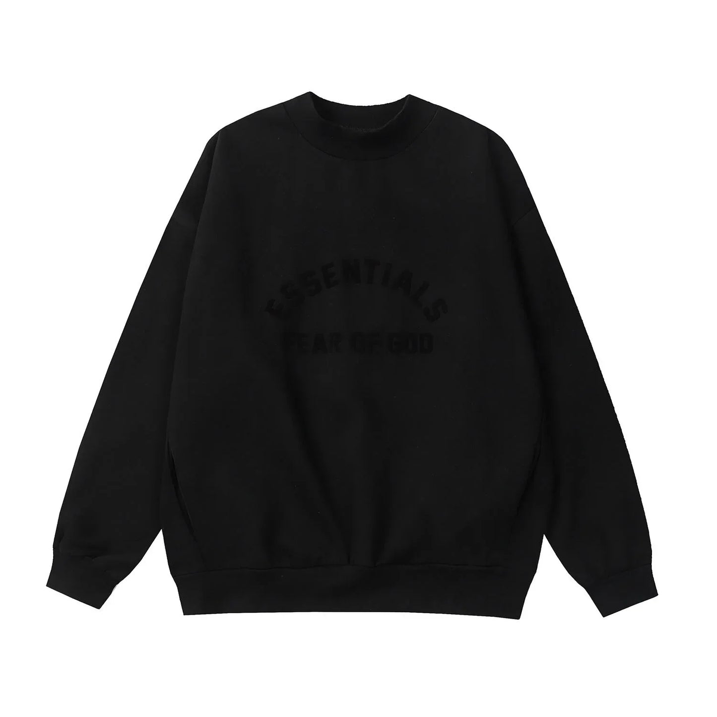 essentials black tracksuit by Fear Of God minimalist design front view

