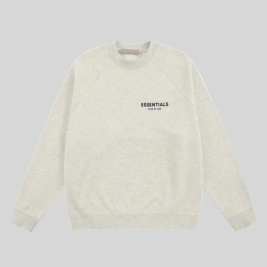 Fear of God Essentials cloud dance crewneck sweatshirt front view core fleece