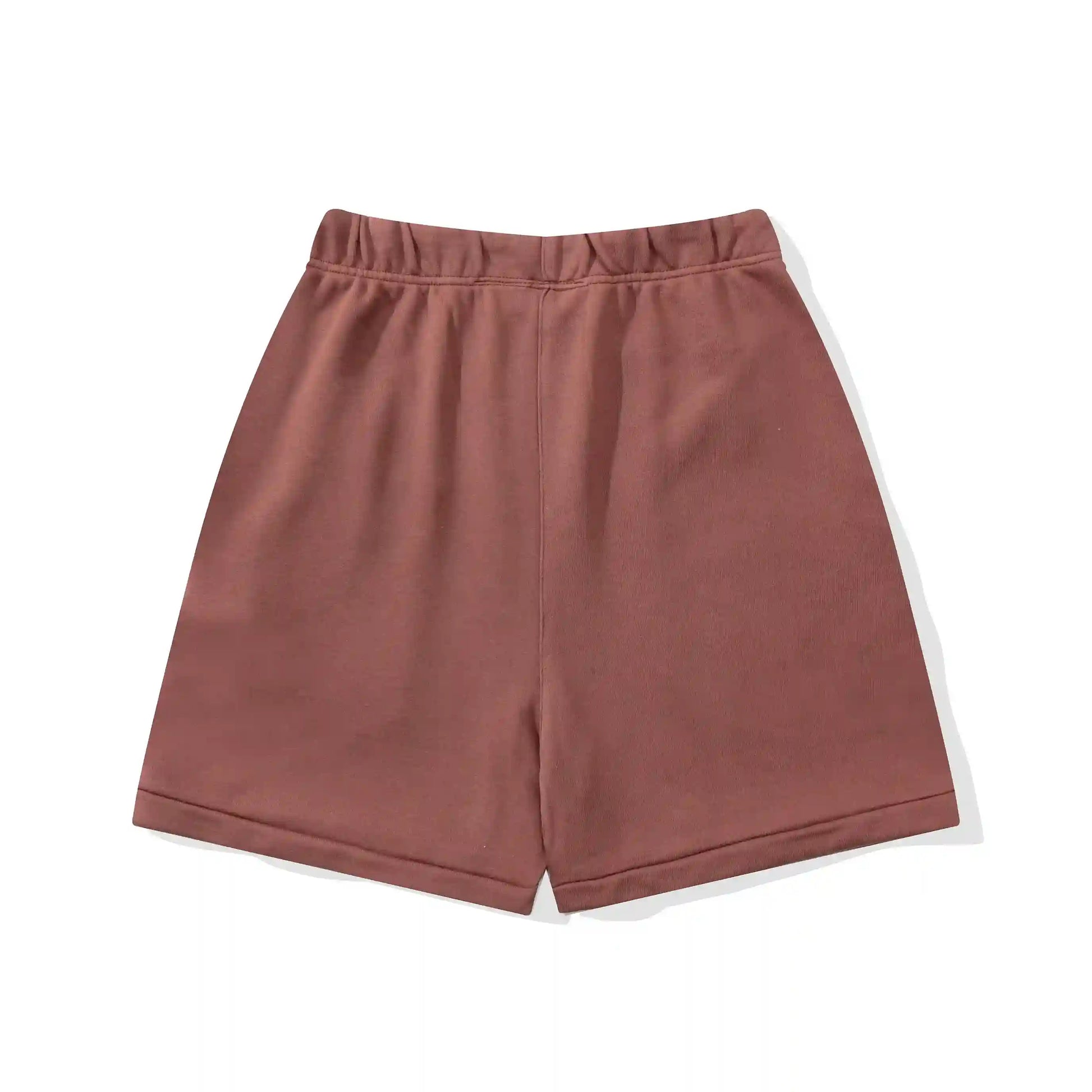 Fear of God Essentials Dark Chestnut fleece shorts with tonal logo and relaxed streetwear silhouette
