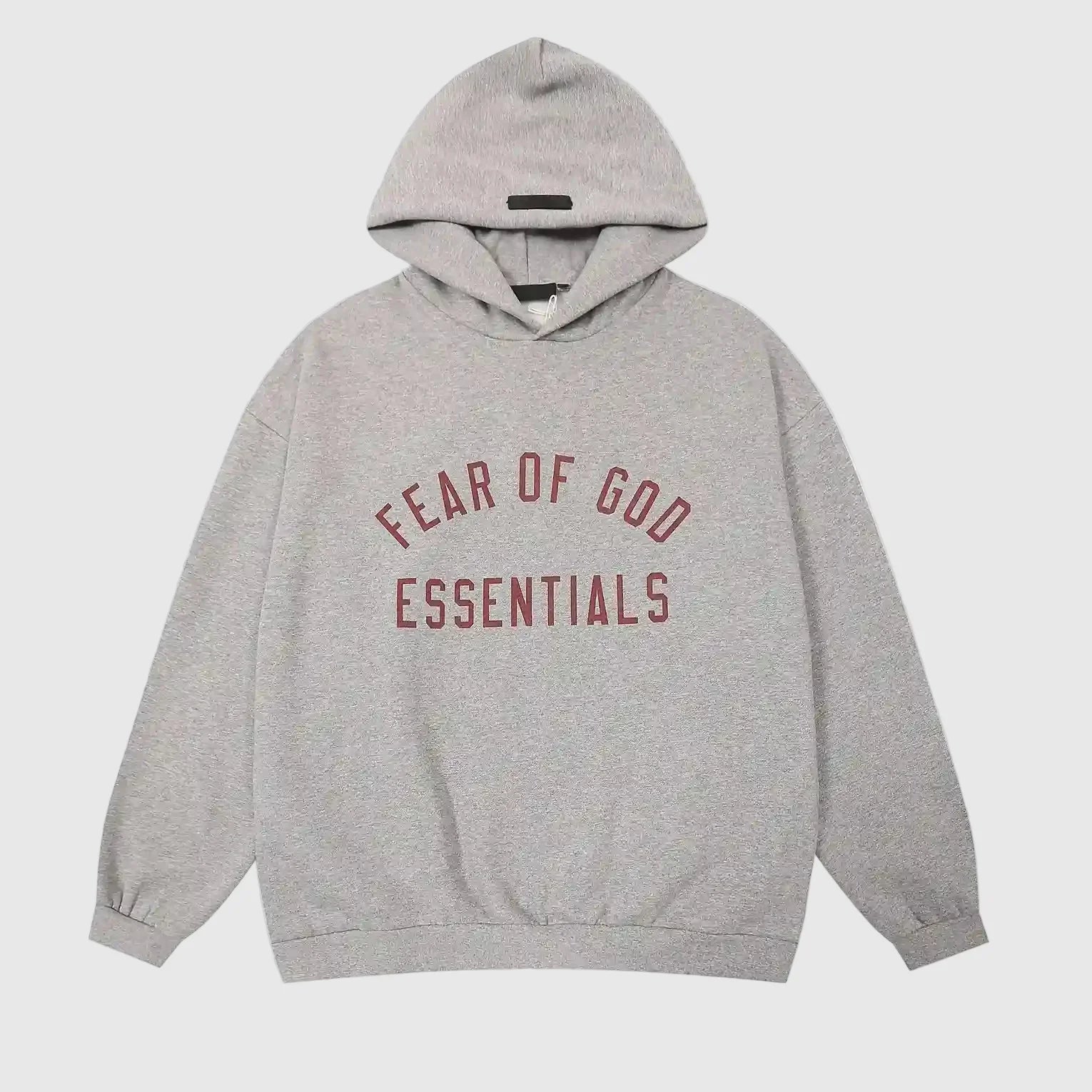 essentials dark heather oatmeal hoodie relaxed fit streetwear