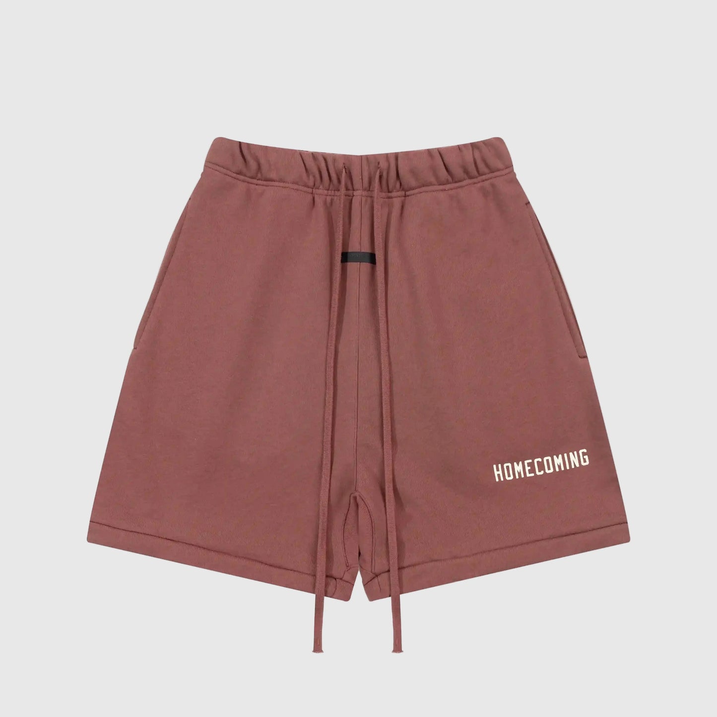 Essentials Dark Chestnut fleece shorts front view – Fear of God