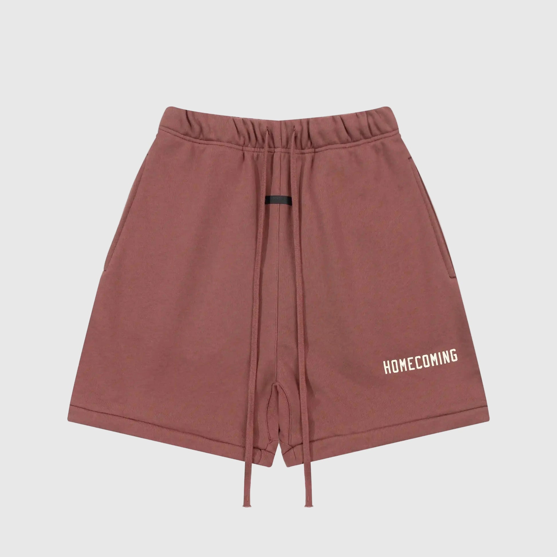 Essentials Dark Chestnut fleece shorts front view – Fear of God