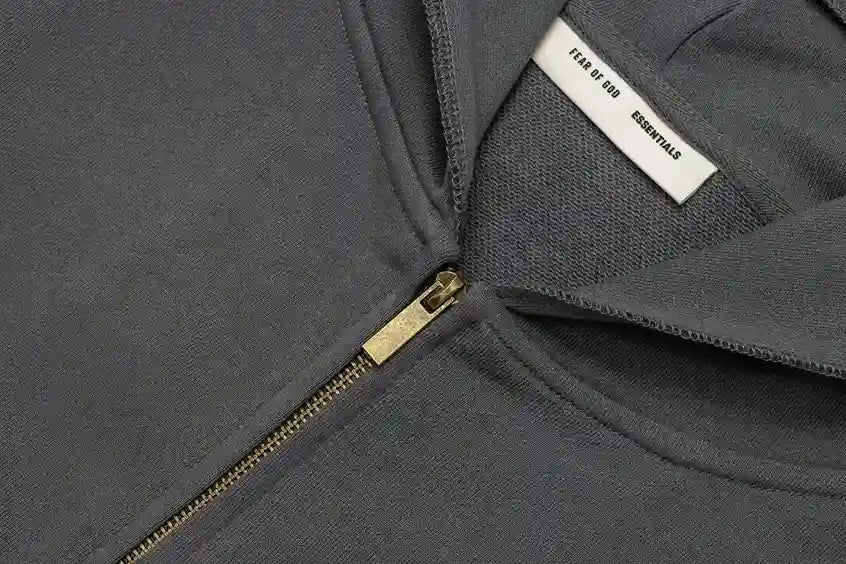 Fear of God Essentials Gray Zip-Up Hoodie | Grey Full Zip Essentials Hoodie
