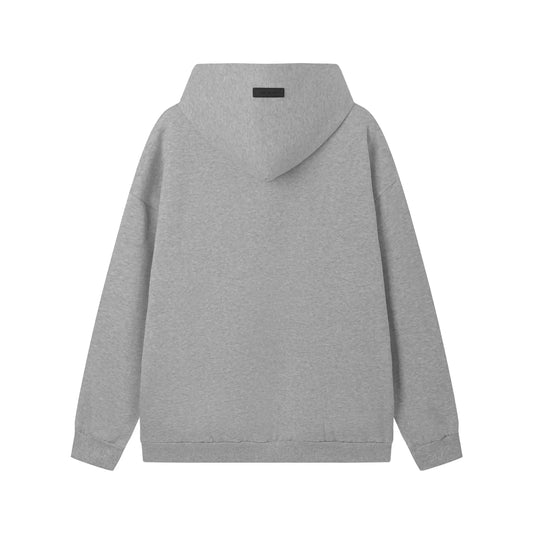 Essentials light grey hoodie back view relaxed fit heavyweight core fleece