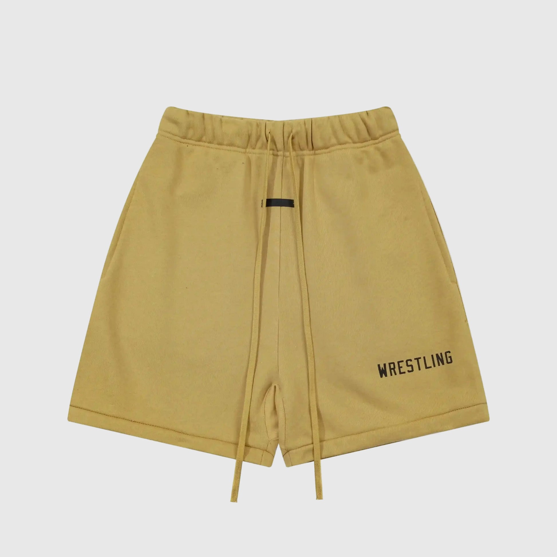 Fear of God Essentials Garden Yellow fleece shorts with tonal logo and relaxed streetwear fit