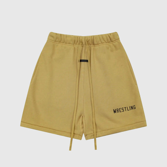 Fear of God Essentials Garden Yellow fleece shorts with tonal logo and relaxed streetwear fit