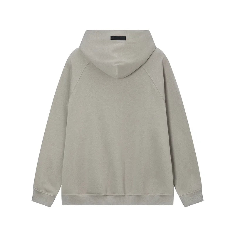 Essentials grey hoodie back view relaxed fit heavyweight core fleece