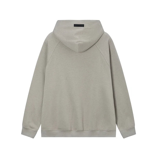 Essentials grey hoodie back view relaxed fit heavyweight core fleece