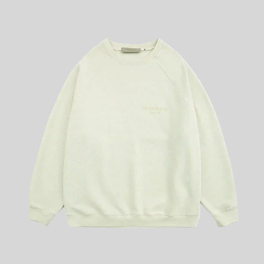 Fear of God Essentials ash grey sweatshirt front view classic crewneck fit