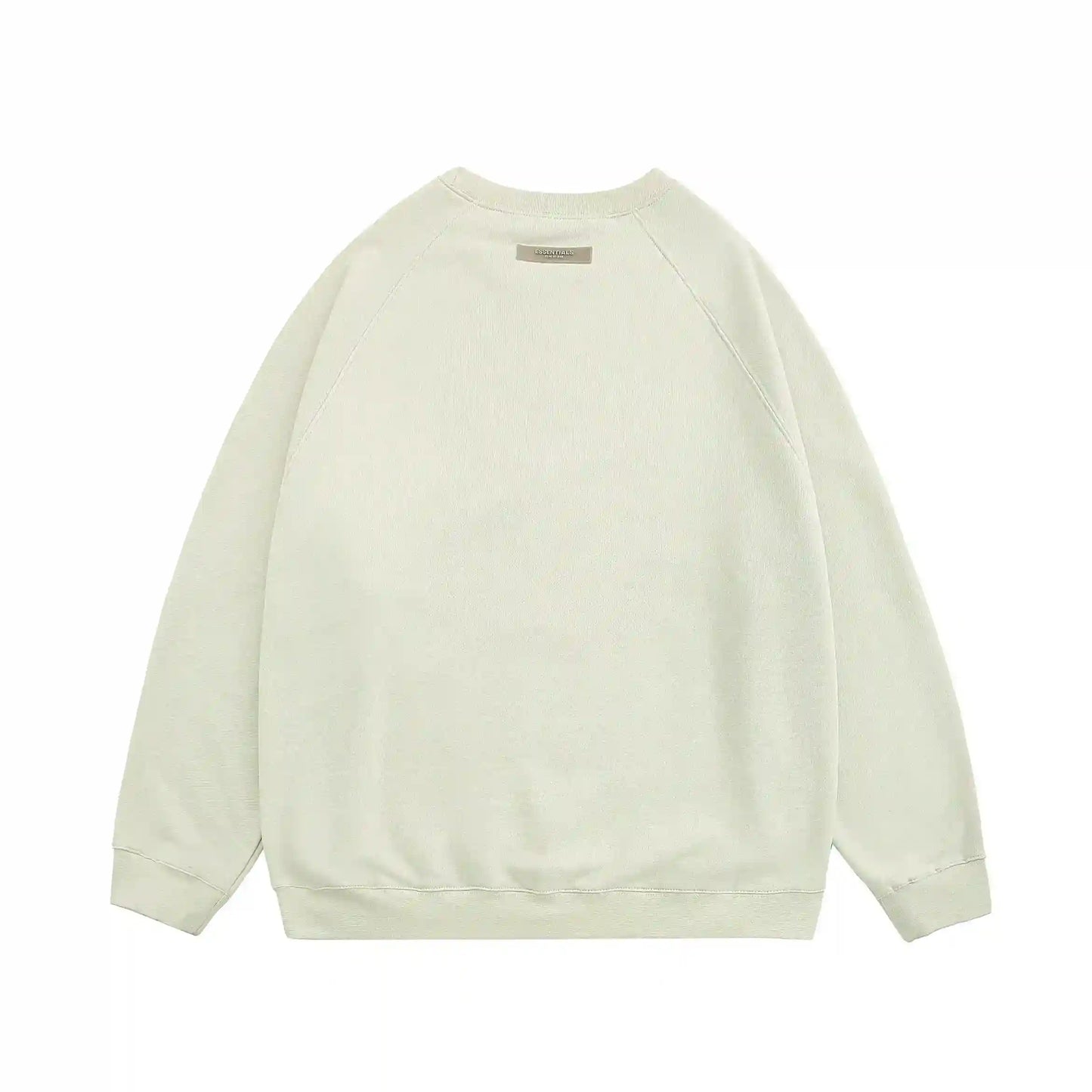 Essentials ash grey crewneck sweatshirt back view with beveled logo branding