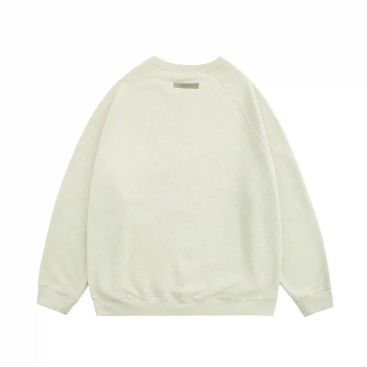 Essentials ash grey crewneck sweatshirt back view with beveled logo branding