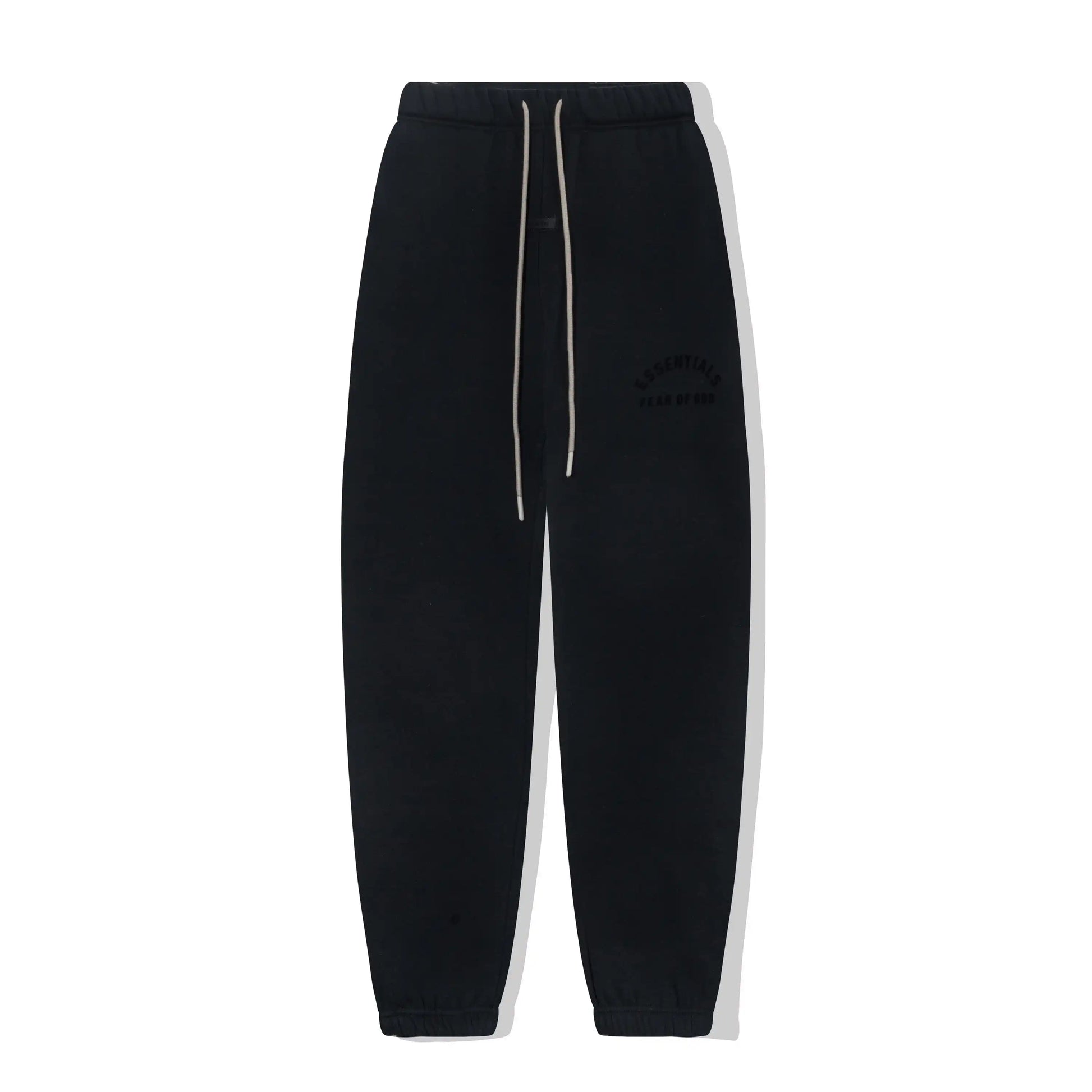 Back view of Essentials black lounge core fleece tracksuit set by Fear Of God