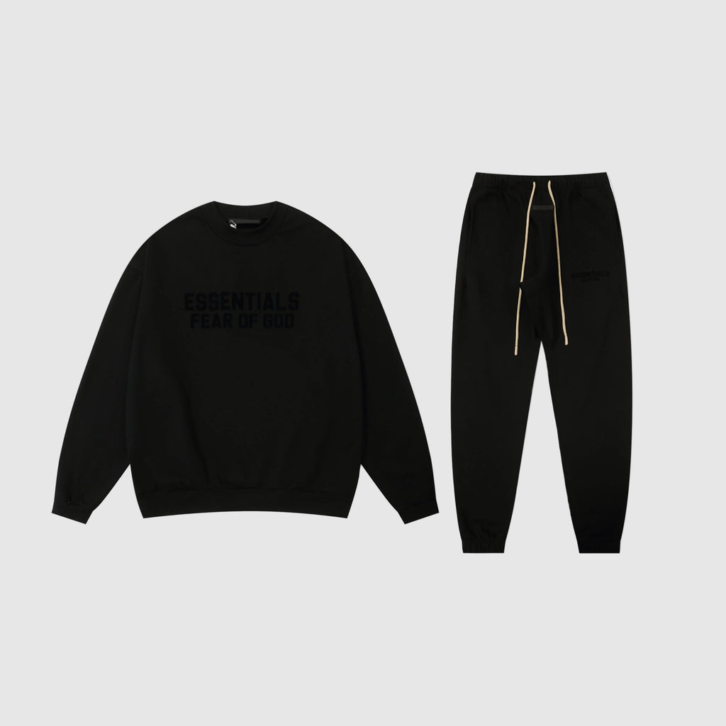 Black Font Fear of God ESSENTIALS Clothing Longsleeve Black Sweatshirt Tracksuit 1