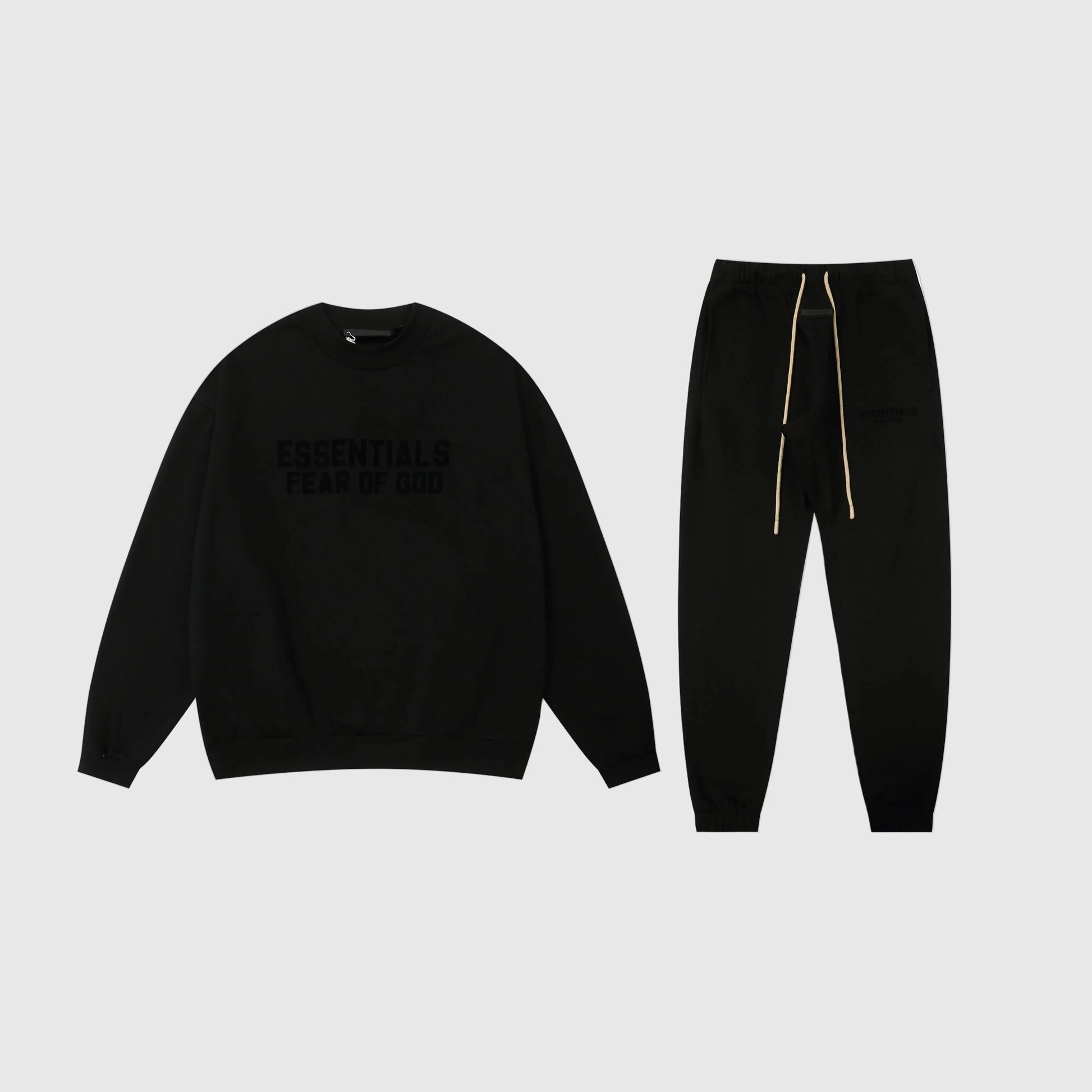 Fear of God essentials black tracksuit relaxed fit streetwear set
