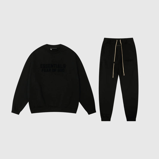 Fear of God essentials black tracksuit relaxed fit streetwear set