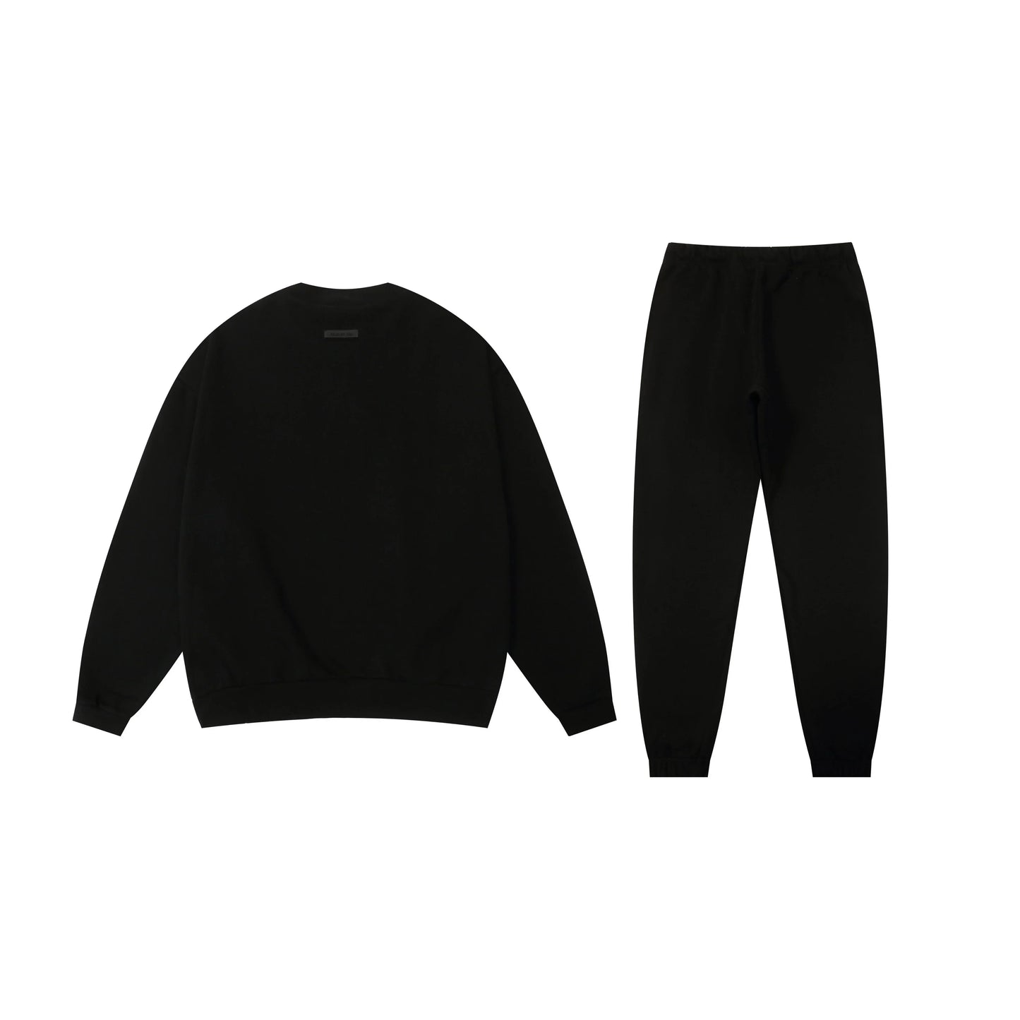 Fear of God essentials black hoodie and tracksuit pants casual outfit
