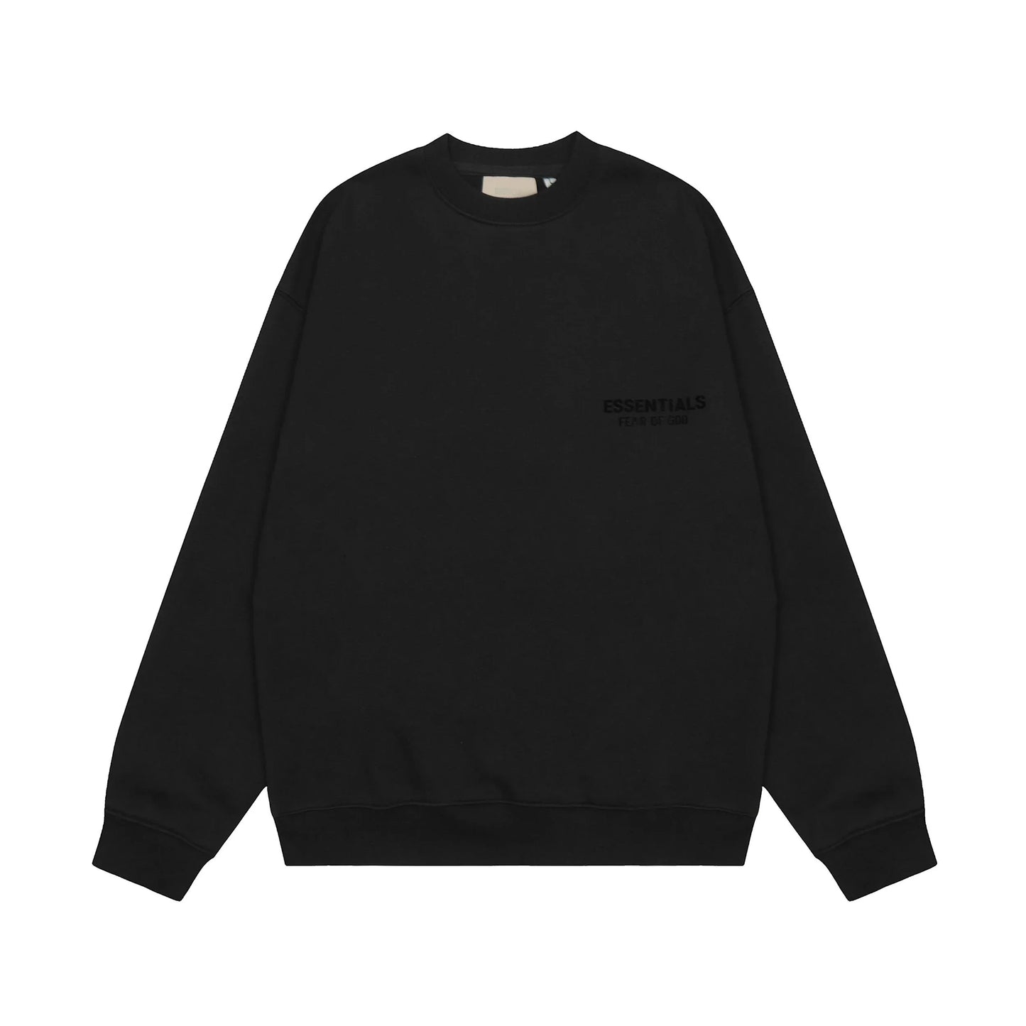 Black Essentials hoodie top center front rubberized black bar branding detail