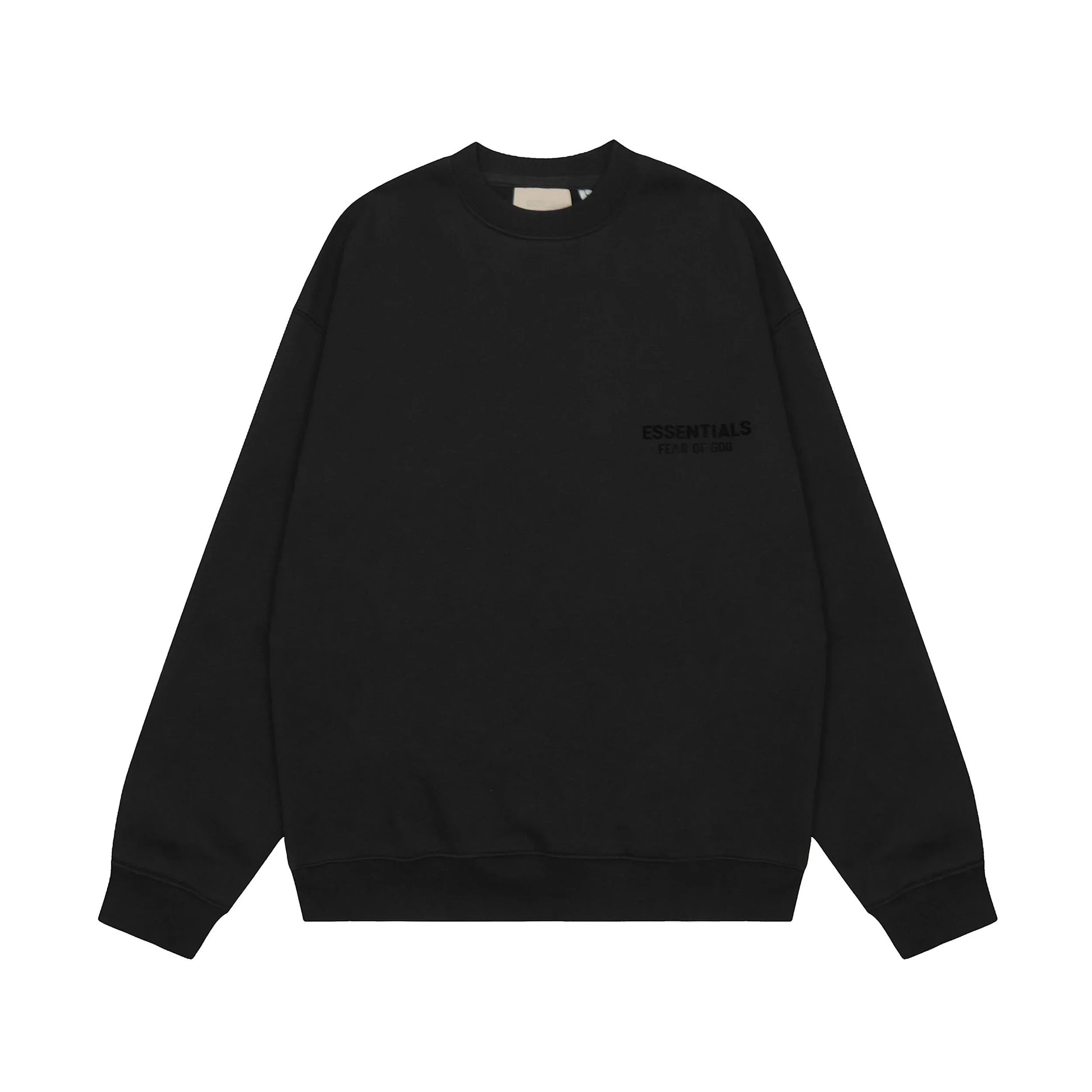 Black Essentials hoodie top center front rubberized black bar branding detail